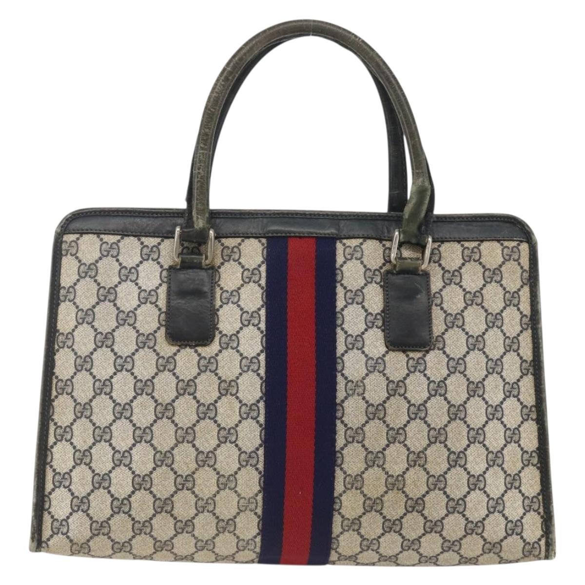 GUCCI GG Supreme Sherry Line Hand Bag PVC Navy Gold 010 378 Auth BAZ548