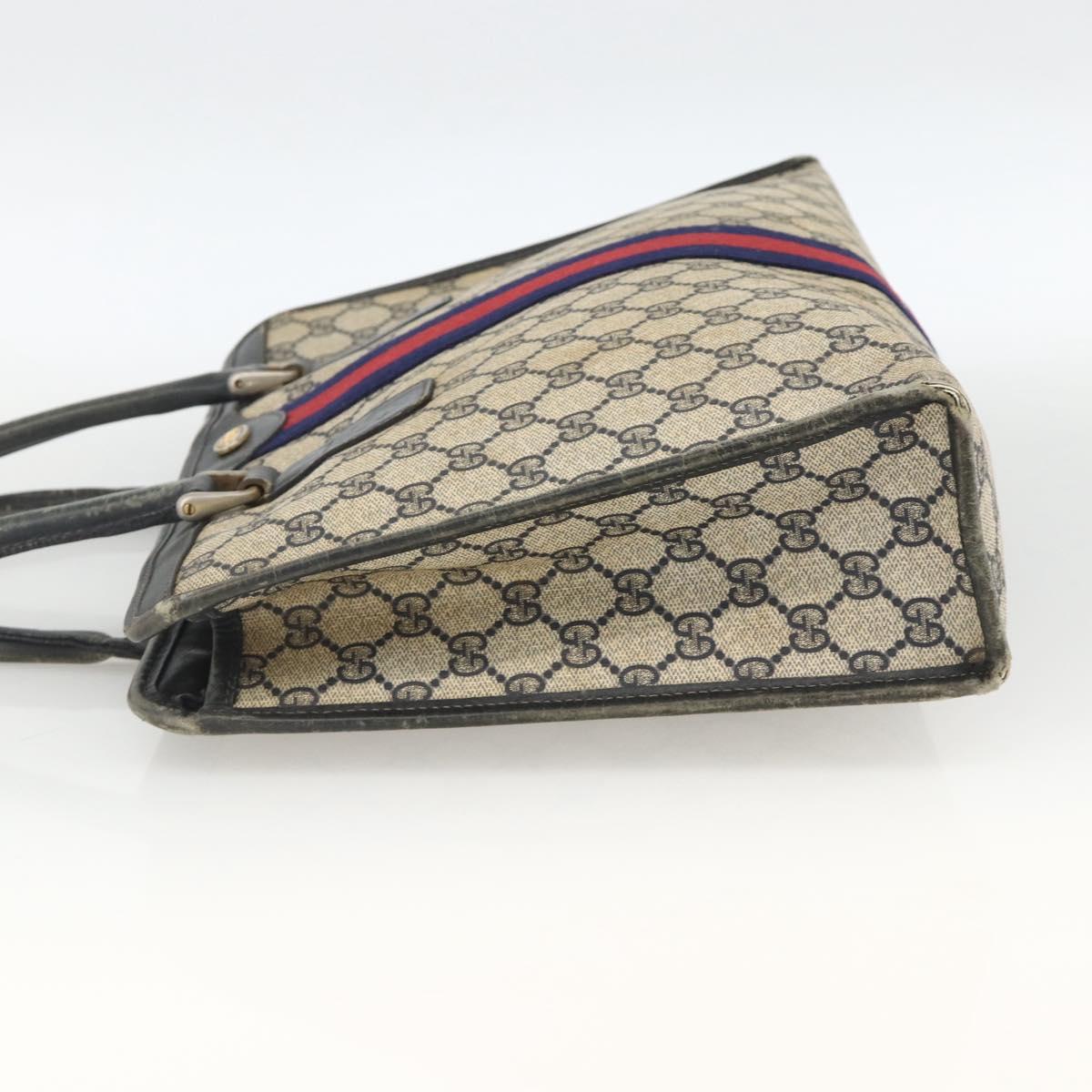 GUCCI GG Supreme Sherry Line Hand Bag PVC Navy Gold 010 378 Auth BAZ548