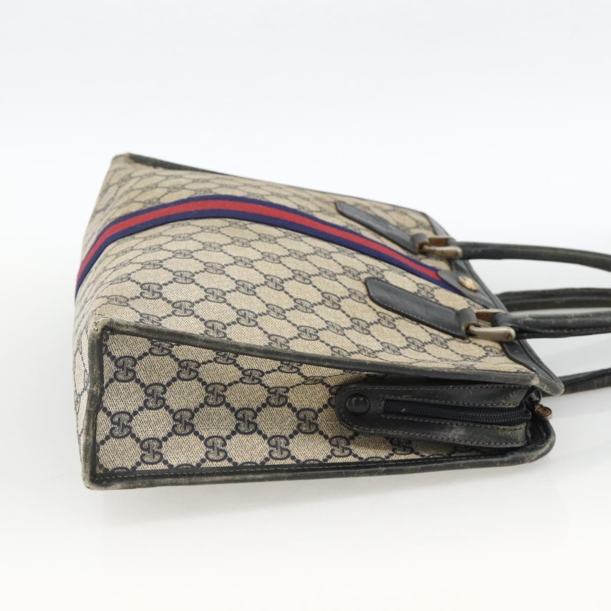 GUCCI GG Supreme Sherry Line Hand Bag PVC Navy Gold 010 378 Auth BAZ548