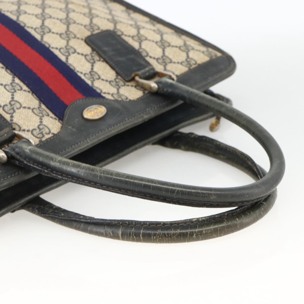 GUCCI GG Supreme Sherry Line Hand Bag PVC Navy Gold 010 378 Auth BAZ548