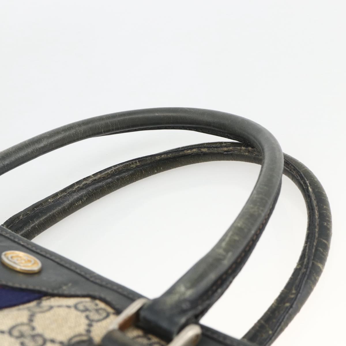 GUCCI GG Supreme Sherry Line Hand Bag PVC Navy Gold 010 378 Auth BAZ548