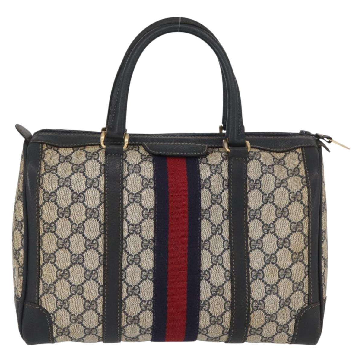 GUCCI GG Supreme Boston Bag PVC Navy Gold Auth BAZ551