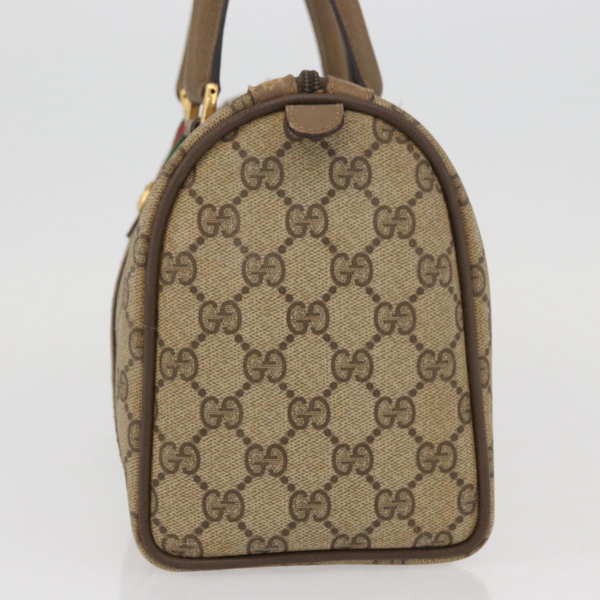 GUCCI GG Supreme Web Sherry Line Boston Bag PVC Beige Gold 40 02 006 Auth BAZ553