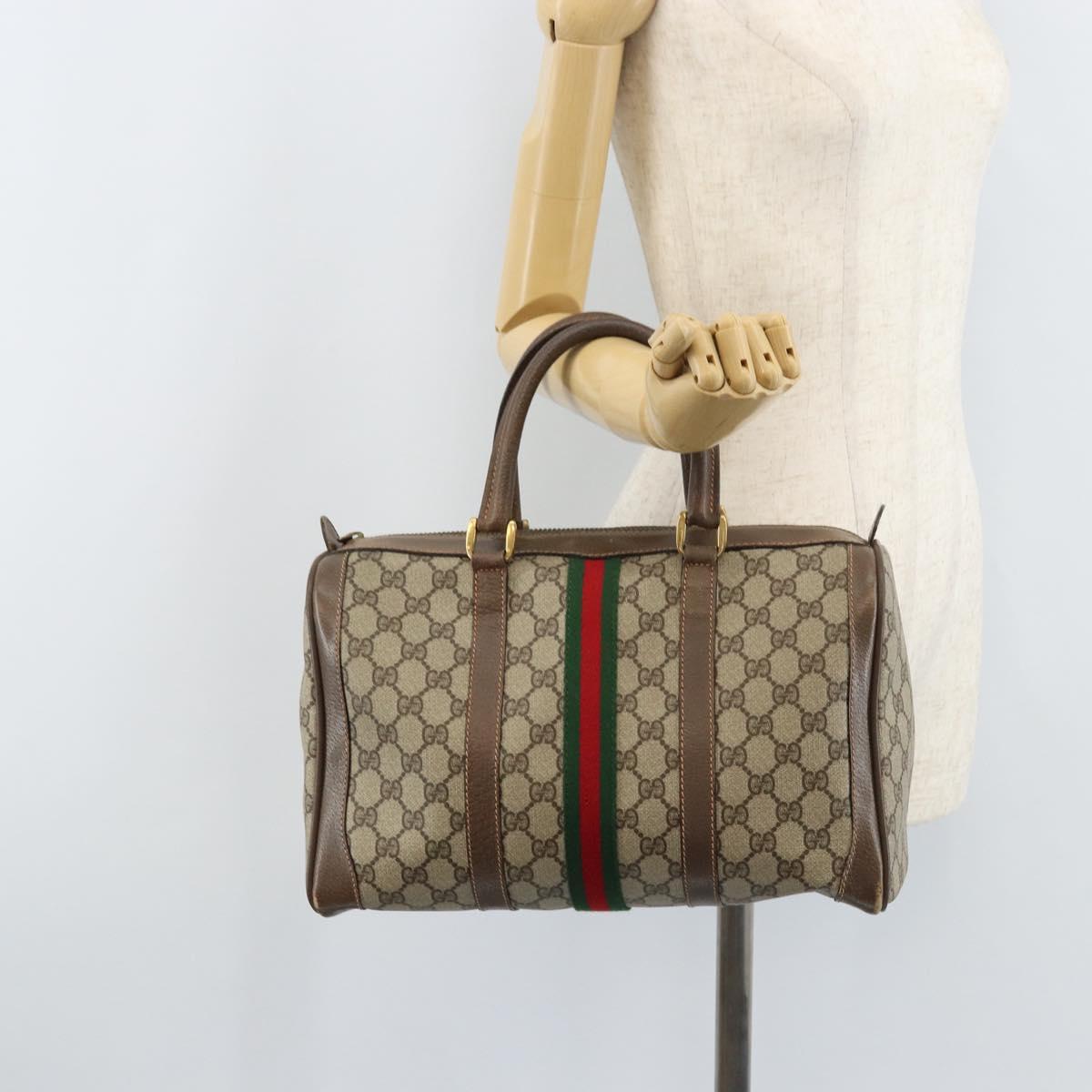 GUCCI GG Supreme Web Sherry Line Boston Bag PVC Beige 02 98 8 0468 Auth BAZ555