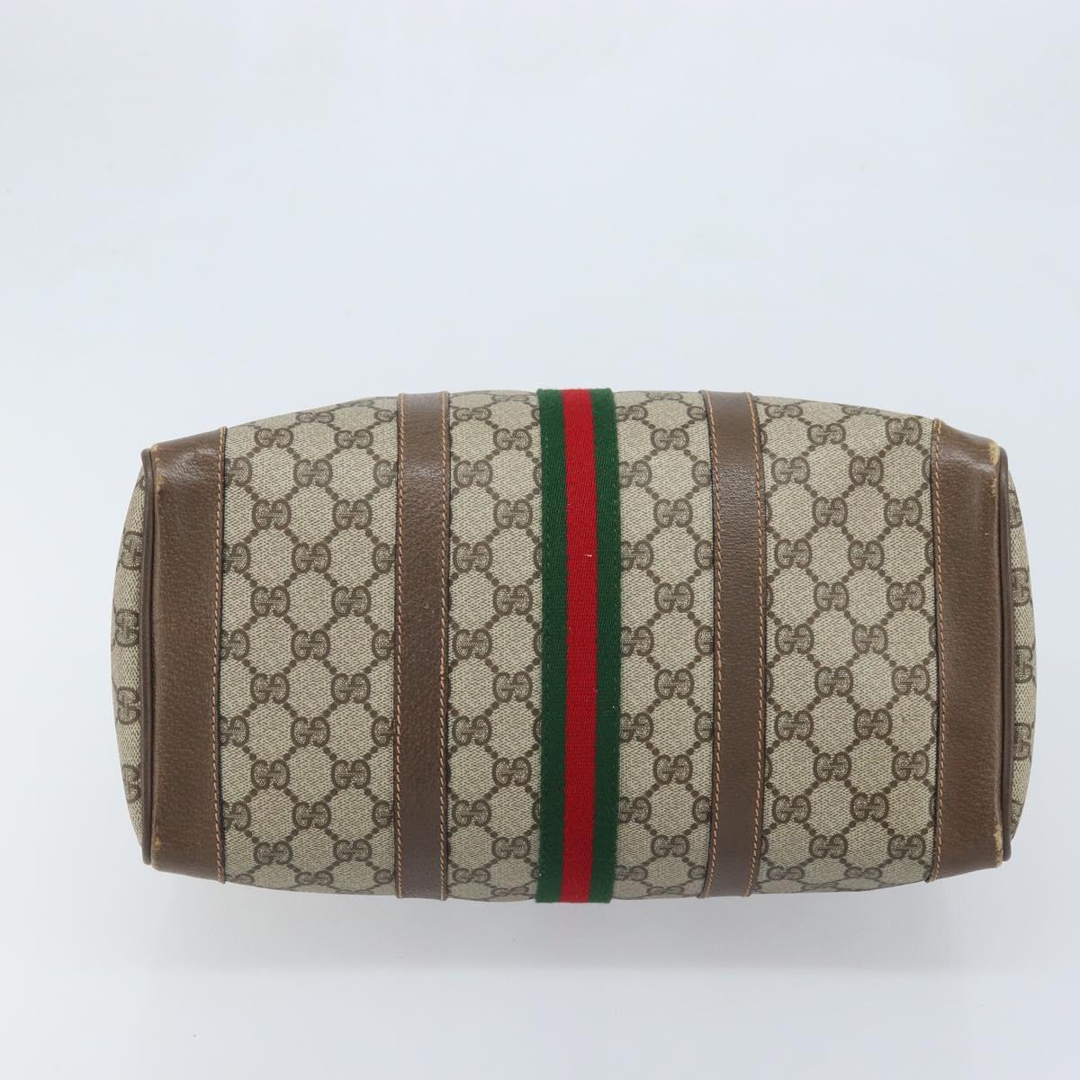 GUCCI GG Supreme Web Sherry Line Boston Bag PVC Beige 02 98 8 0468 Auth BAZ555
