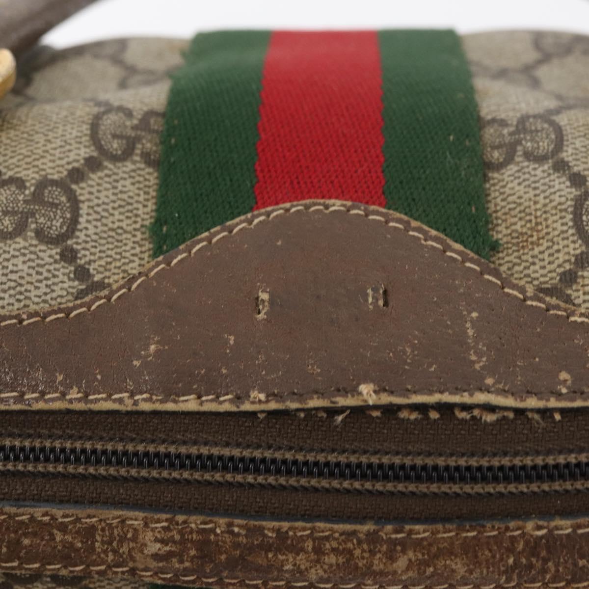 GUCCI GG Supreme Web Sherry Line Boston Bag PVC Beige Gold 40 02 006 Auth BAZ556