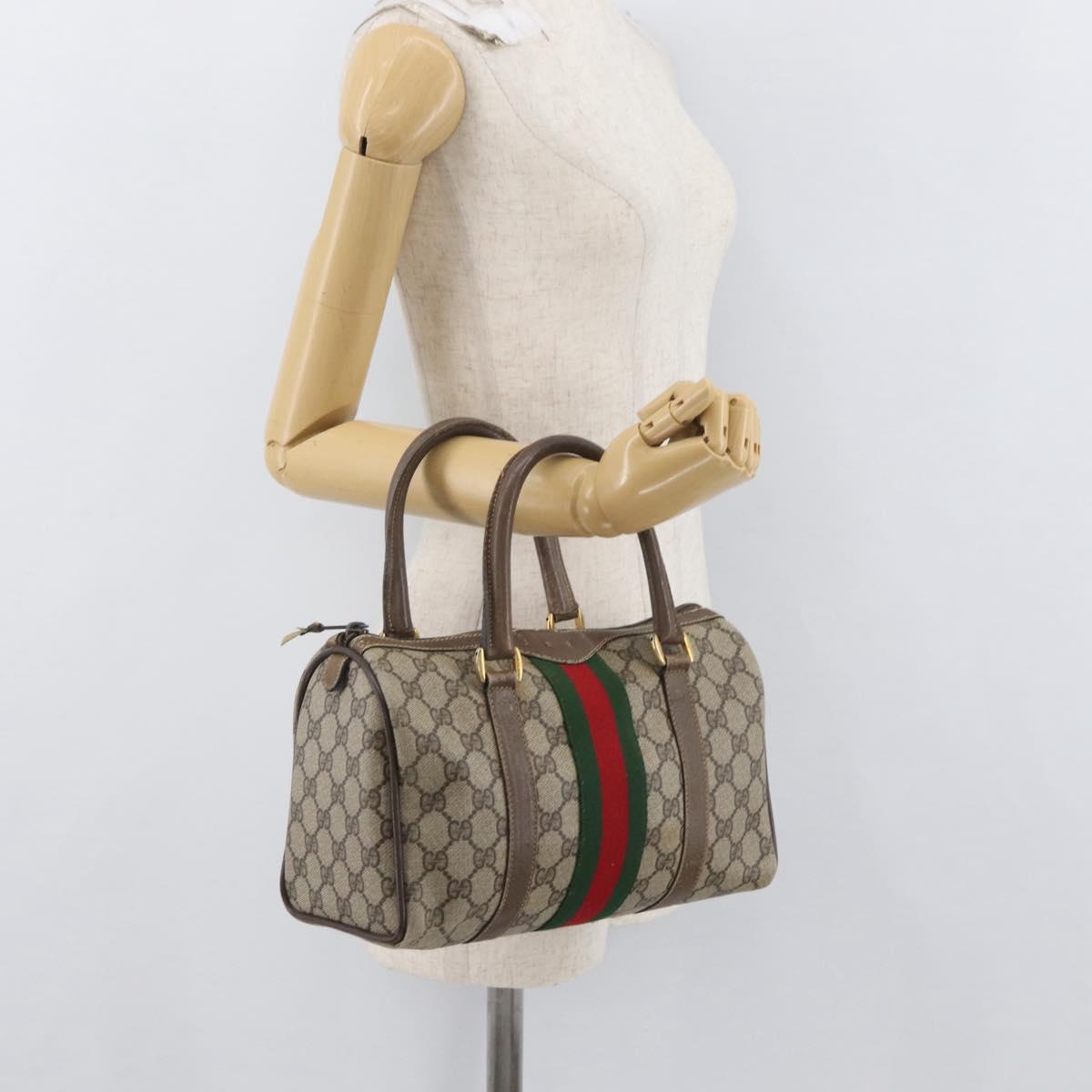 GUCCI GG Supreme Web Sherry Line Boston Bag PVC Beige Gold 40 02 006 Auth BAZ556