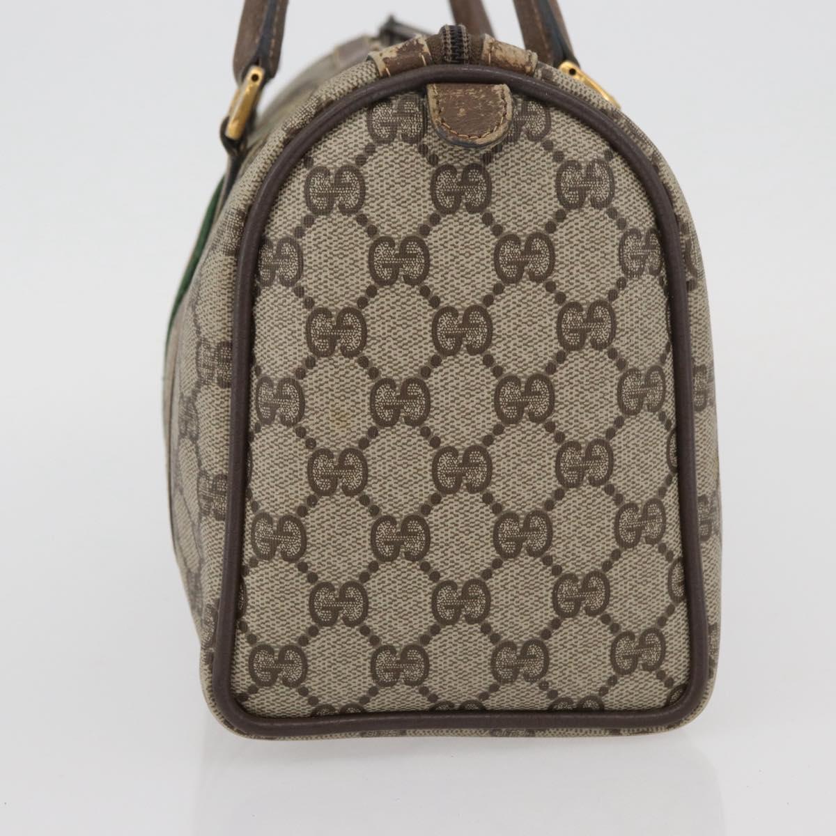 GUCCI GG Supreme Web Sherry Line Boston Bag PVC Beige Gold 40 02 006 Auth BAZ556