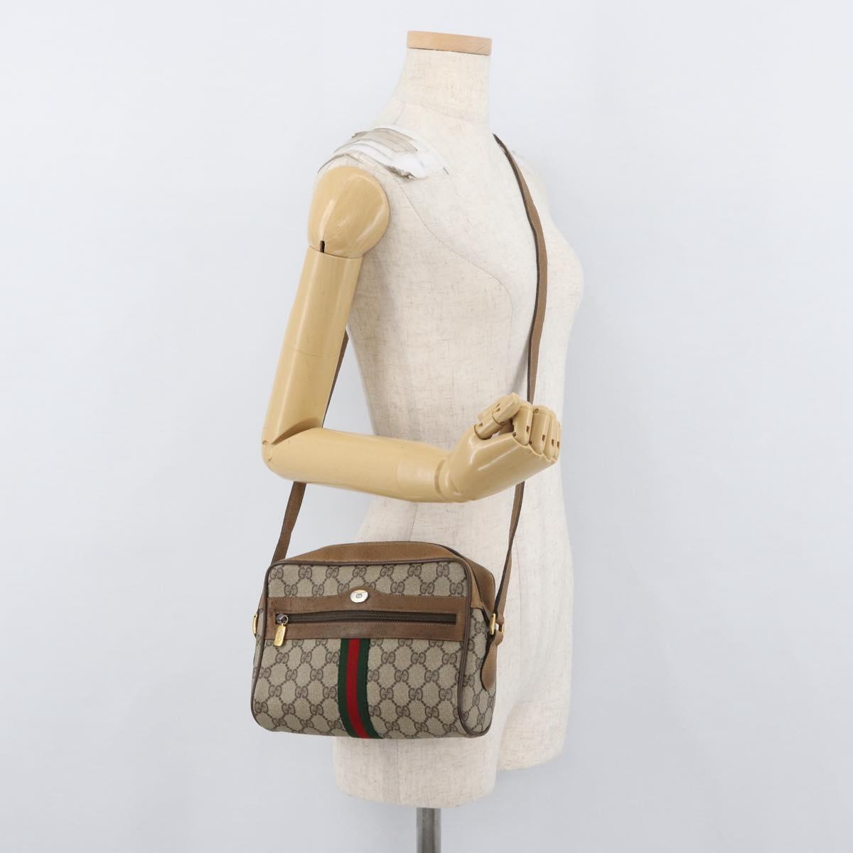 GUCCI GG Supreme Web Sherry Line Shoulder Bag PVC Beige 98 02 004 Auth BAZ558