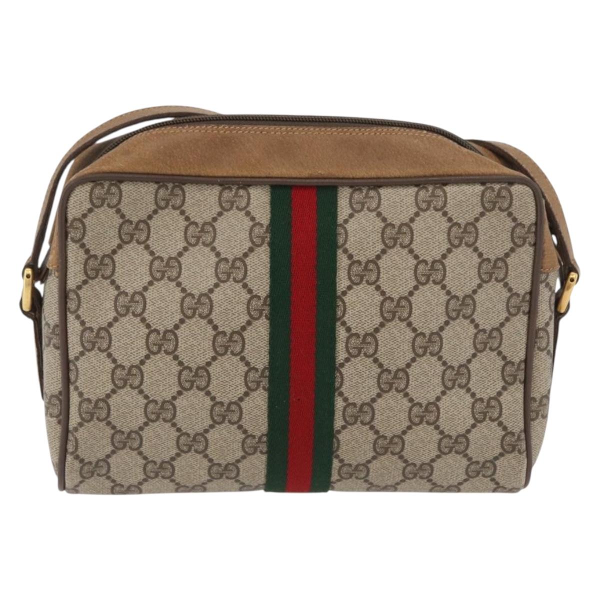 GUCCI GG Supreme Web Sherry Line Shoulder Bag PVC Beige 98 02 004 Auth BAZ558