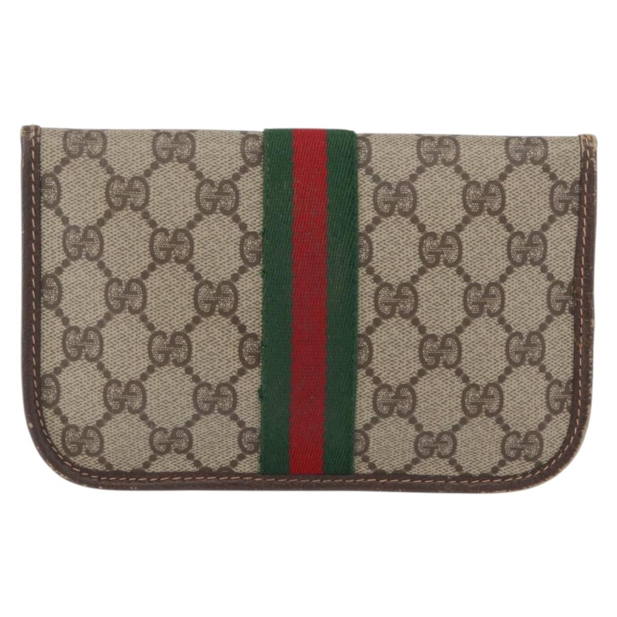GUCCI GG Supreme Web Sherry Line Pouch PVC Beige Red 014 89 5205 Auth BAZ563