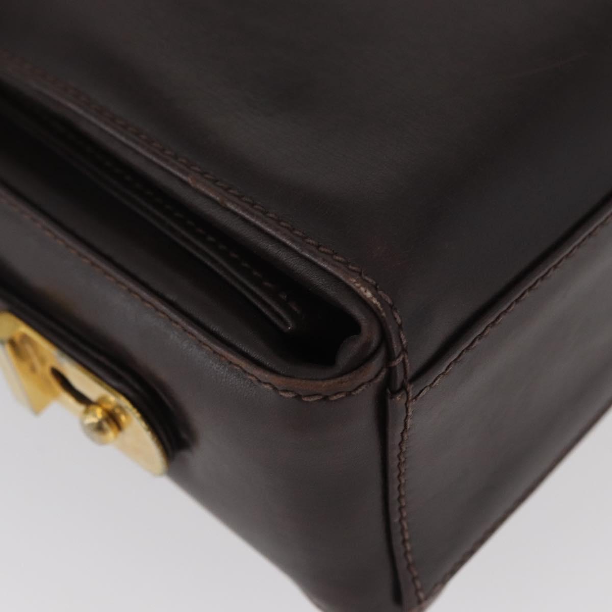 GUCCI Shoulder Bag Leather Brown Gold Auth BAZ569