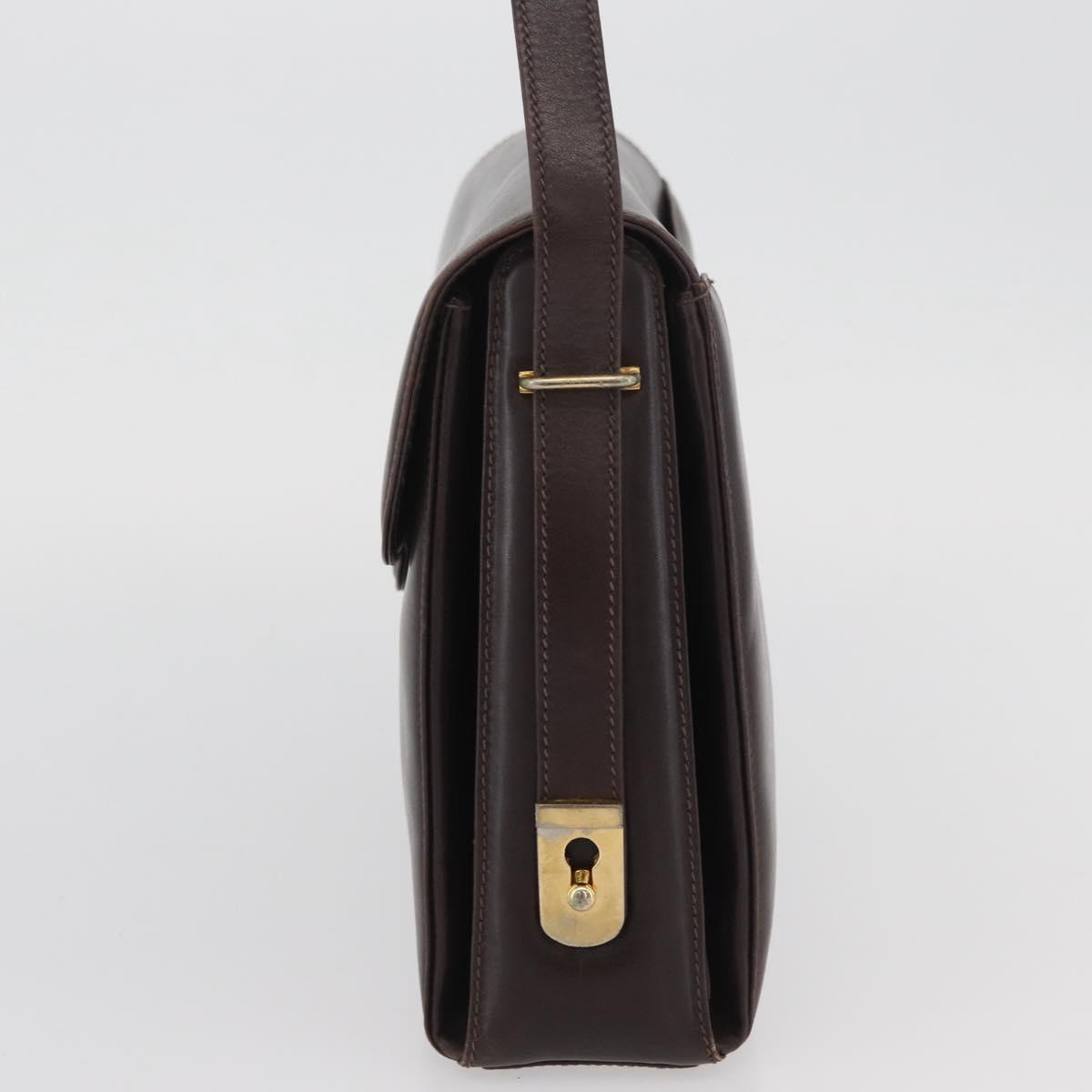 GUCCI Shoulder Bag Leather Brown Gold Auth BAZ569