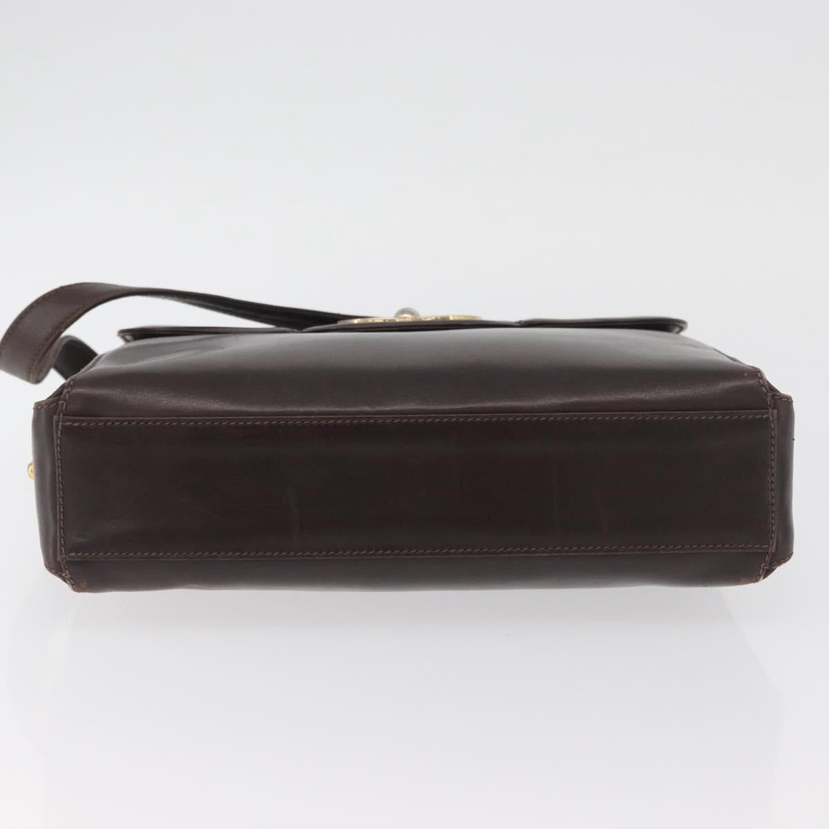 GUCCI Shoulder Bag Leather Brown Gold Auth BAZ569