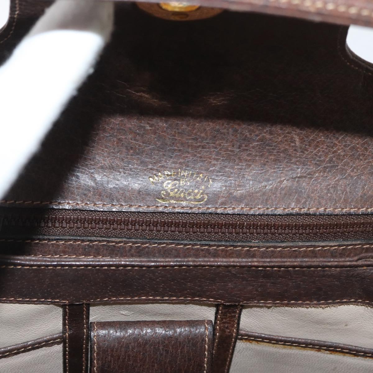GUCCI Shoulder Bag Leather Brown Gold Auth BAZ570
