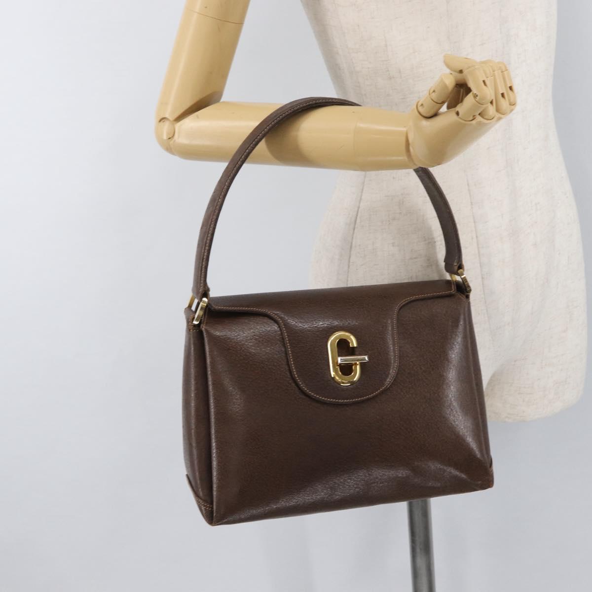GUCCI Shoulder Bag Leather Brown Gold Auth BAZ570