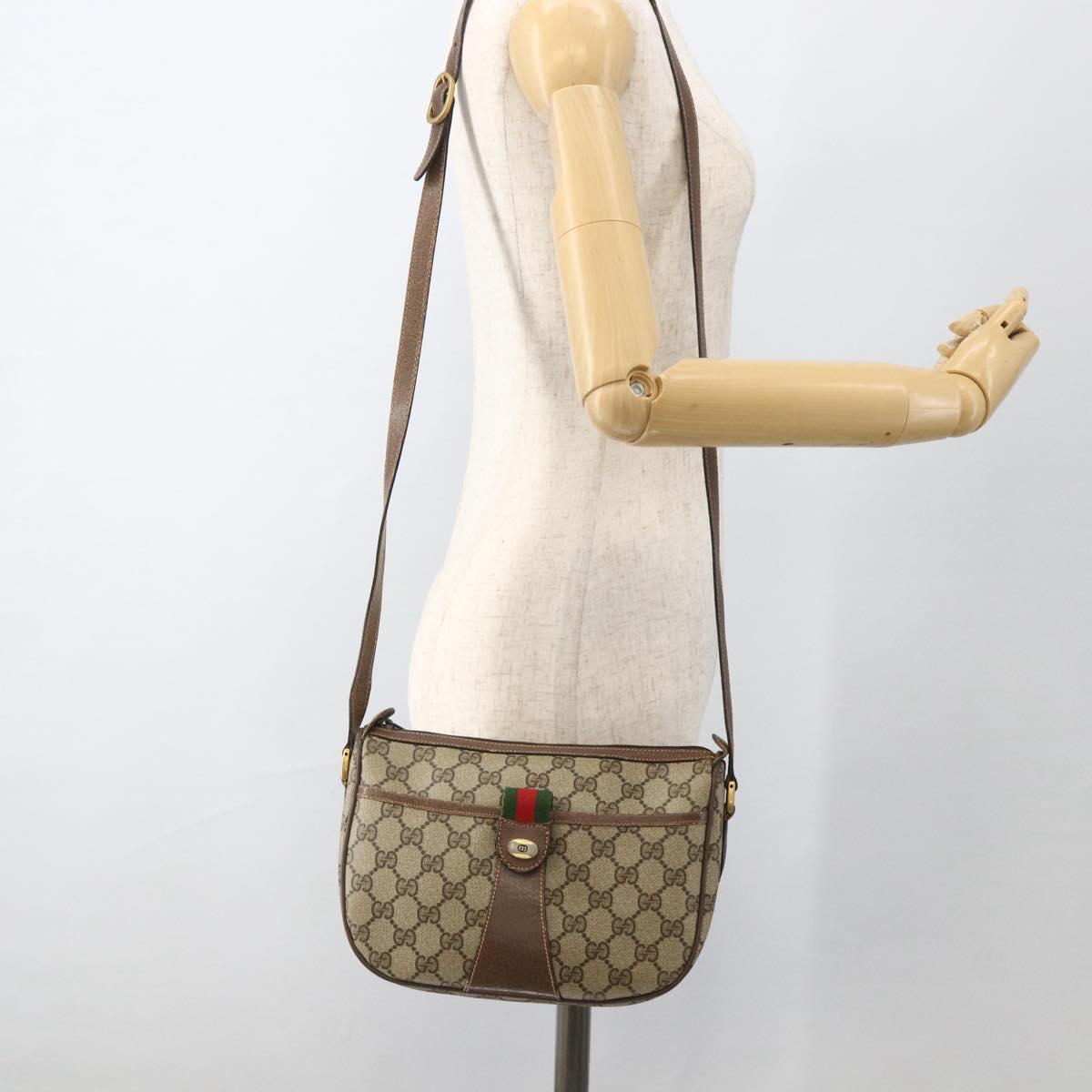 GUCCI GG Supreme Web Sherry Line Bag PVC Beige Gold 89 02 032 Auth BAZ577