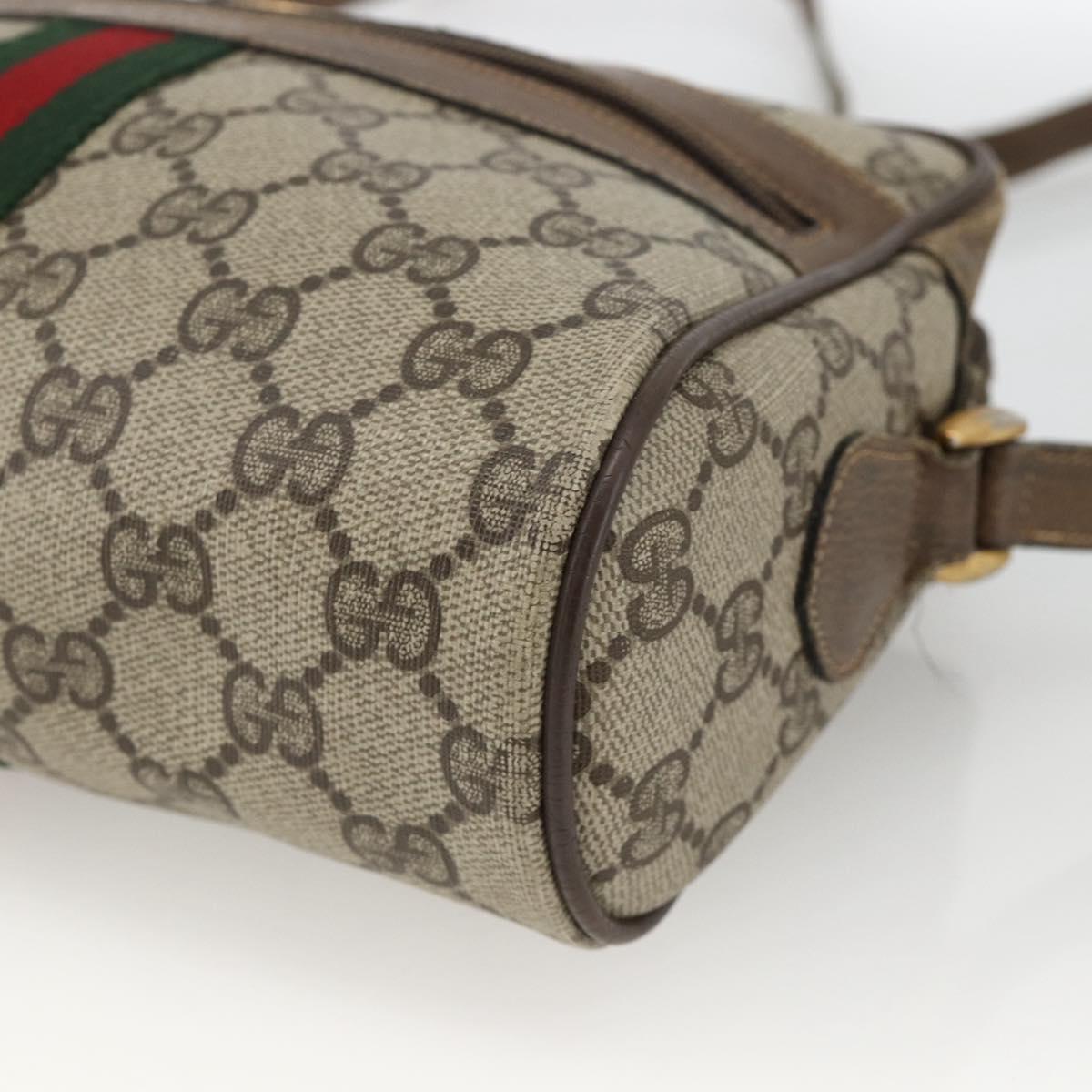 GUCCI GG Supreme Web Sherry Line Bag PVC Beige Gold 75 02 004 Auth BAZ578