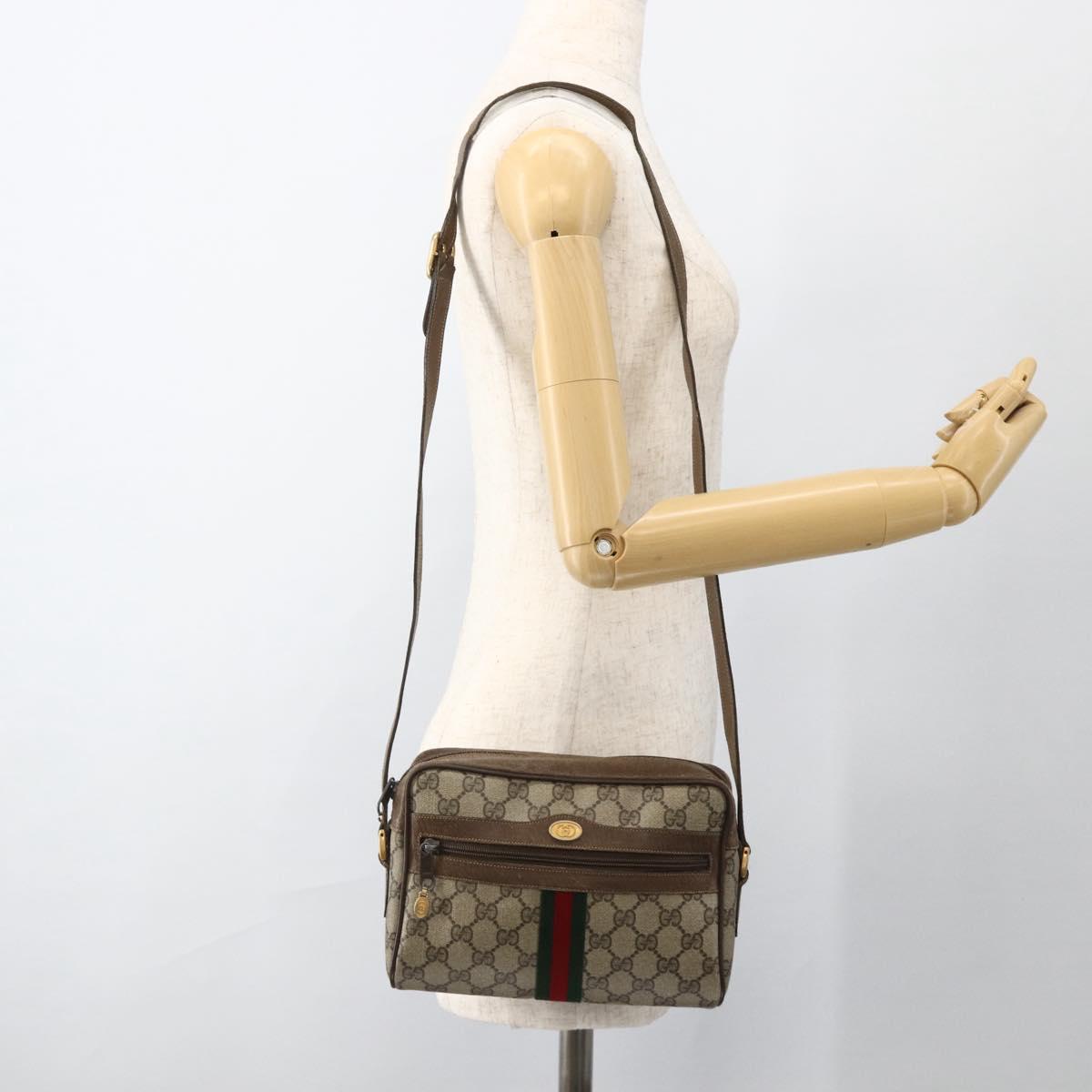 GUCCI GG Supreme Web Sherry Line Bag PVC Beige Gold 75 02 004 Auth BAZ578