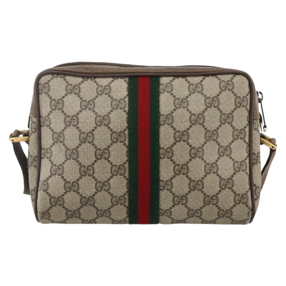 GUCCI GG Supreme Web Sherry Line Bag PVC Beige Gold 75 02 004 Auth BAZ578