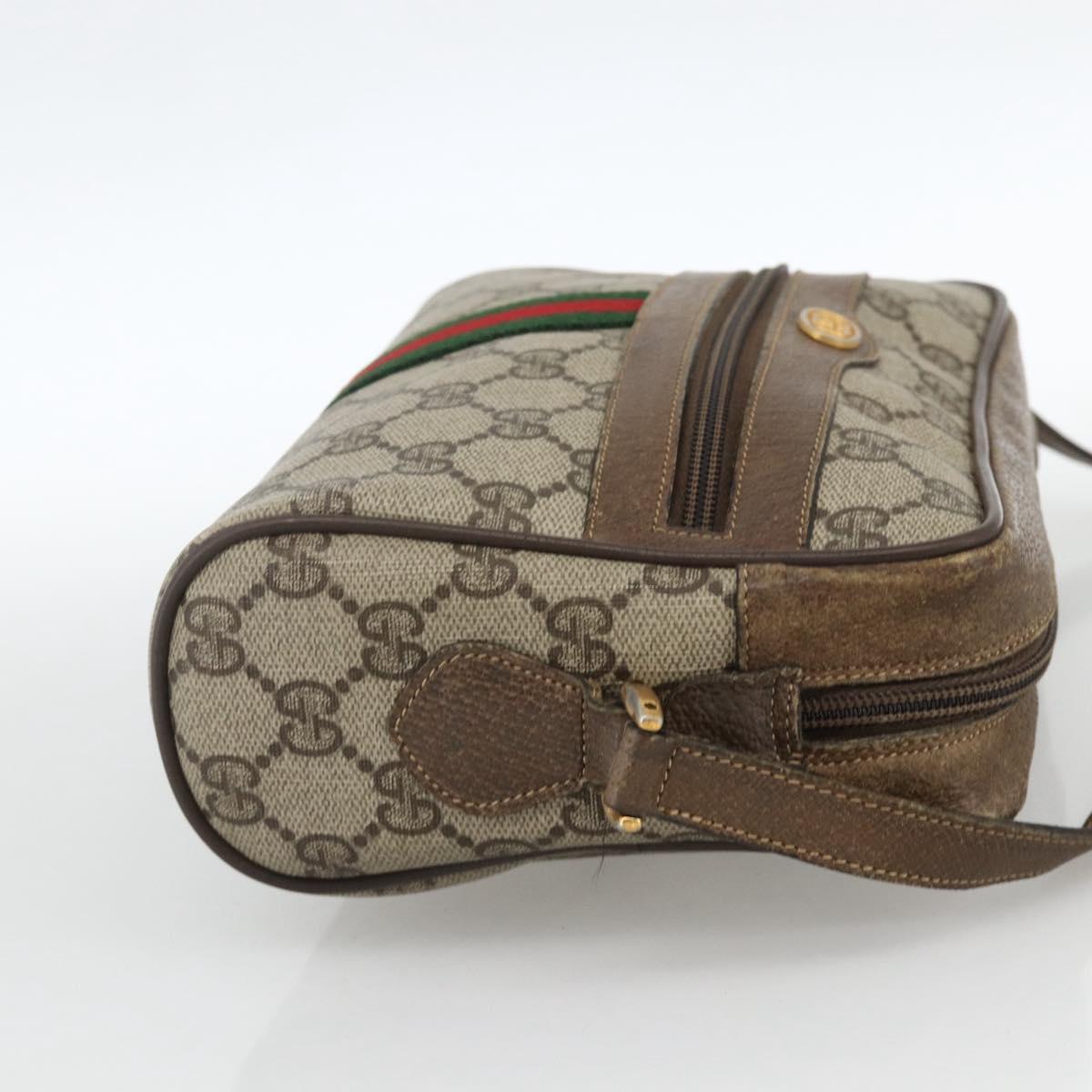 GUCCI GG Supreme Web Sherry Line Bag PVC Beige Gold 75 02 004 Auth BAZ578