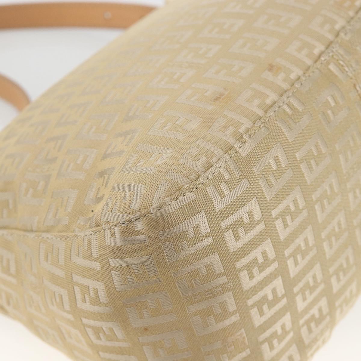 FENDI Zucchino Canvas Mamma Baguette Shoulder Bag Beige Gold Auth BAZ581V
