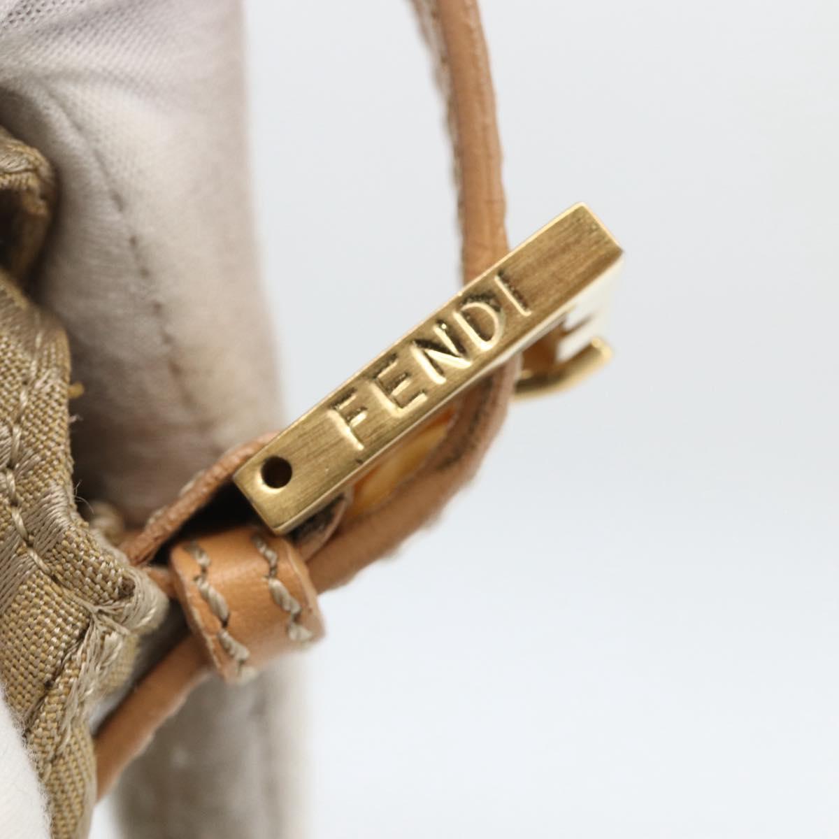 FENDI Zucchino Canvas Mamma Baguette Shoulder Bag Beige Gold Auth BAZ581V