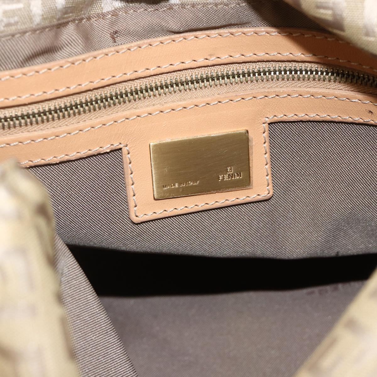 FENDI Zucchino Canvas Mamma Baguette Shoulder Bag Beige Gold Auth BAZ581V