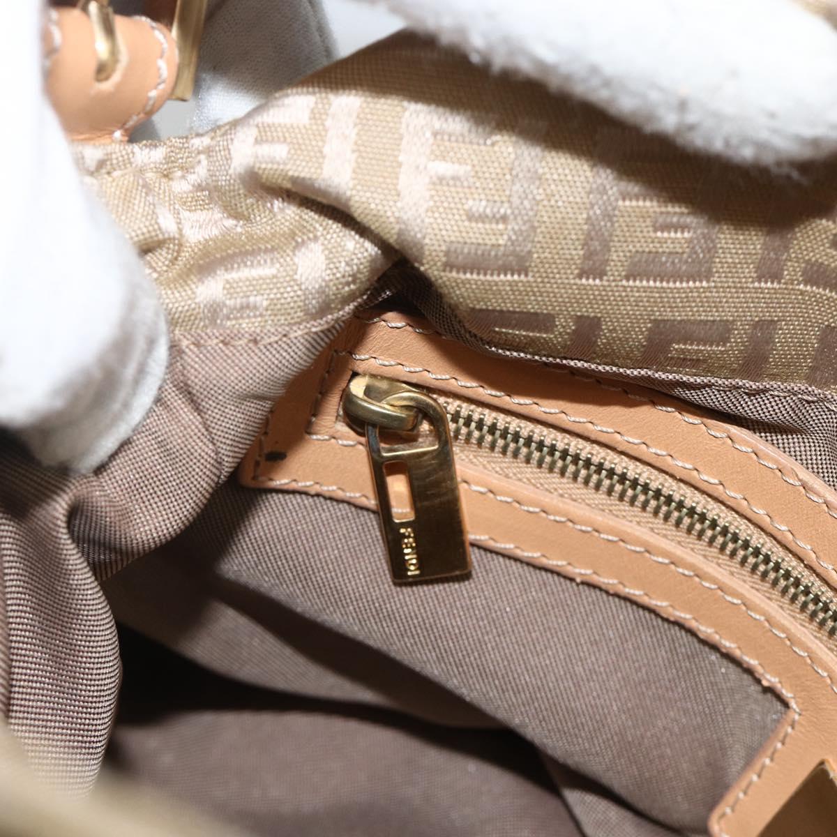 FENDI Zucchino Canvas Mamma Baguette Shoulder Bag Beige Gold Auth BAZ581V