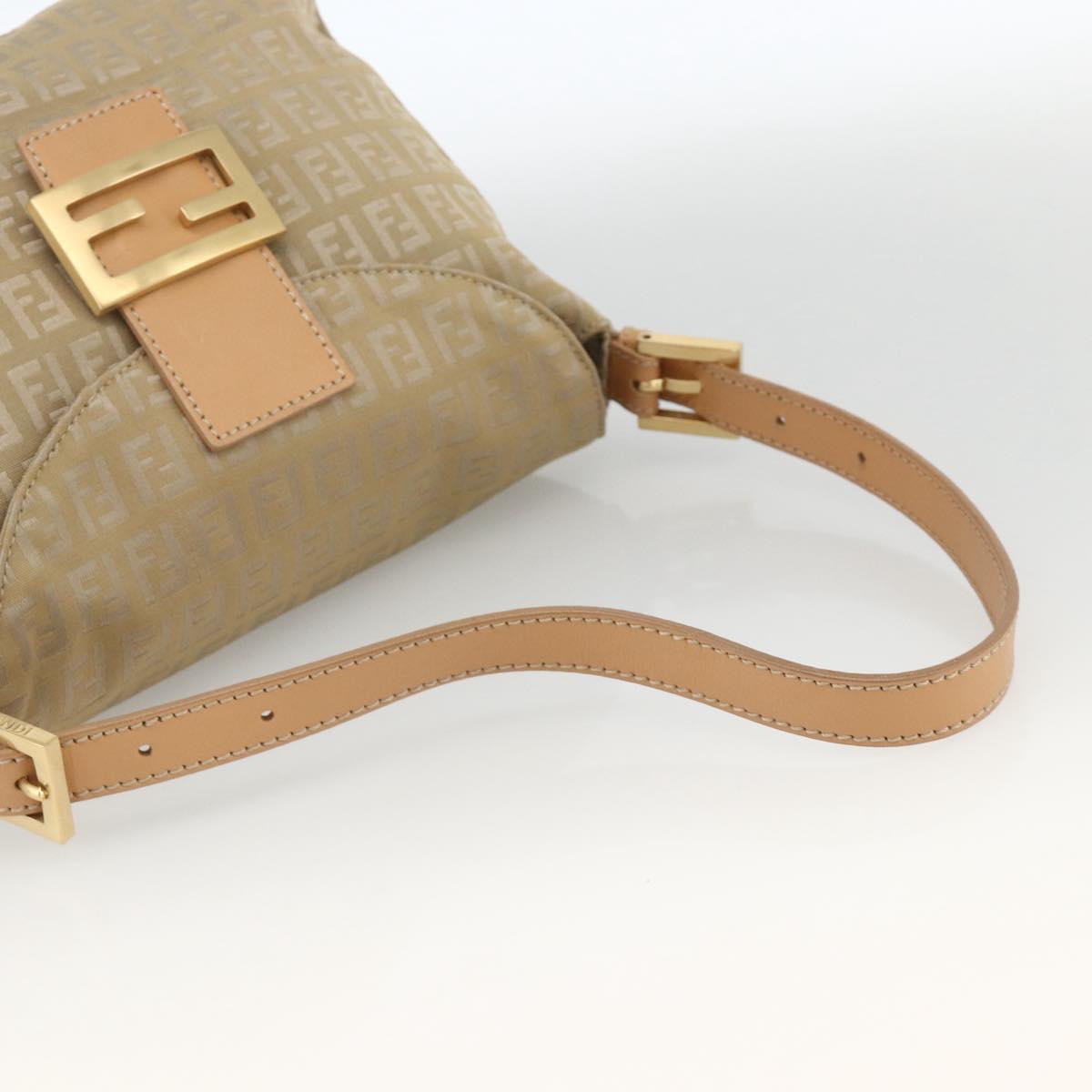 FENDI Zucchino Canvas Mamma Baguette Shoulder Bag Beige Gold Auth BAZ581V