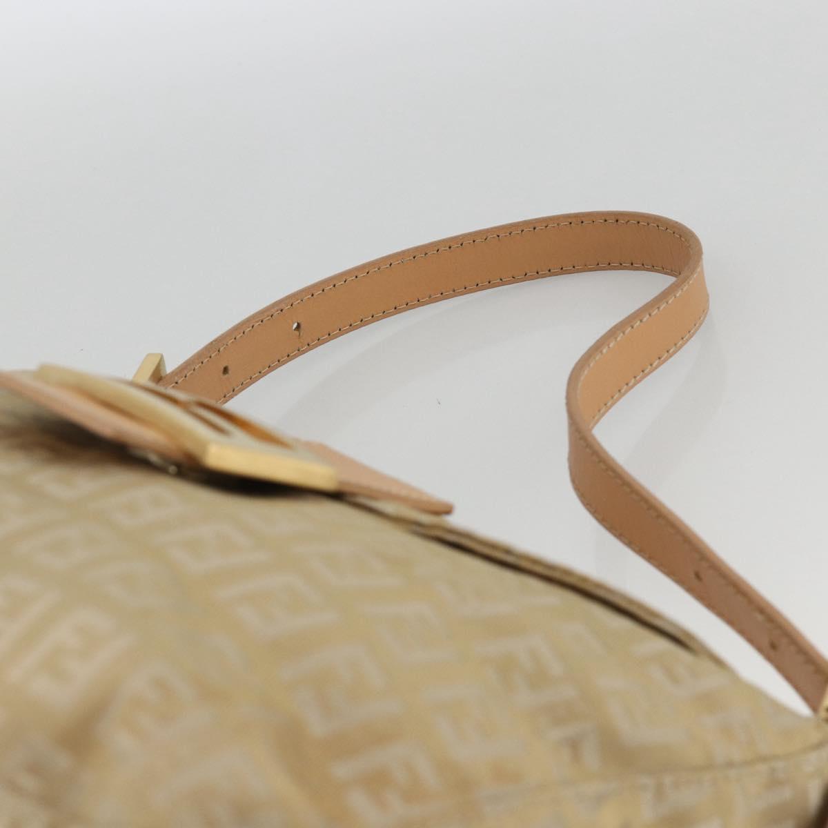FENDI Zucchino Canvas Mamma Baguette Shoulder Bag Beige Gold Auth BAZ581V
