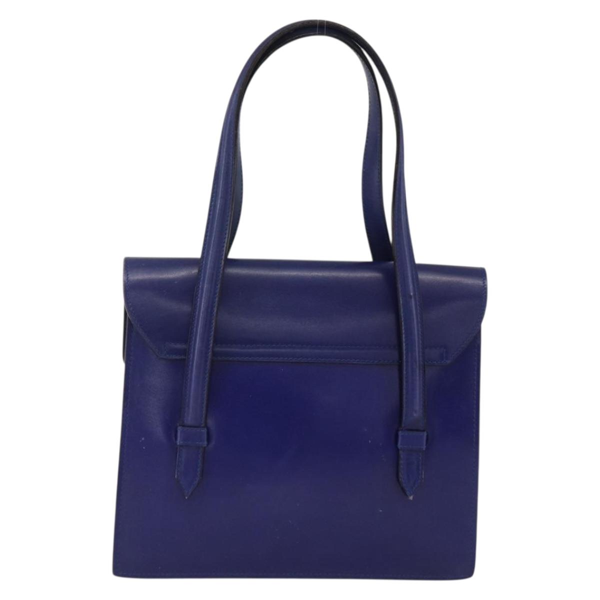 CELINE Hand Bag Leather Light Blue Gold Auth BAZ584A
