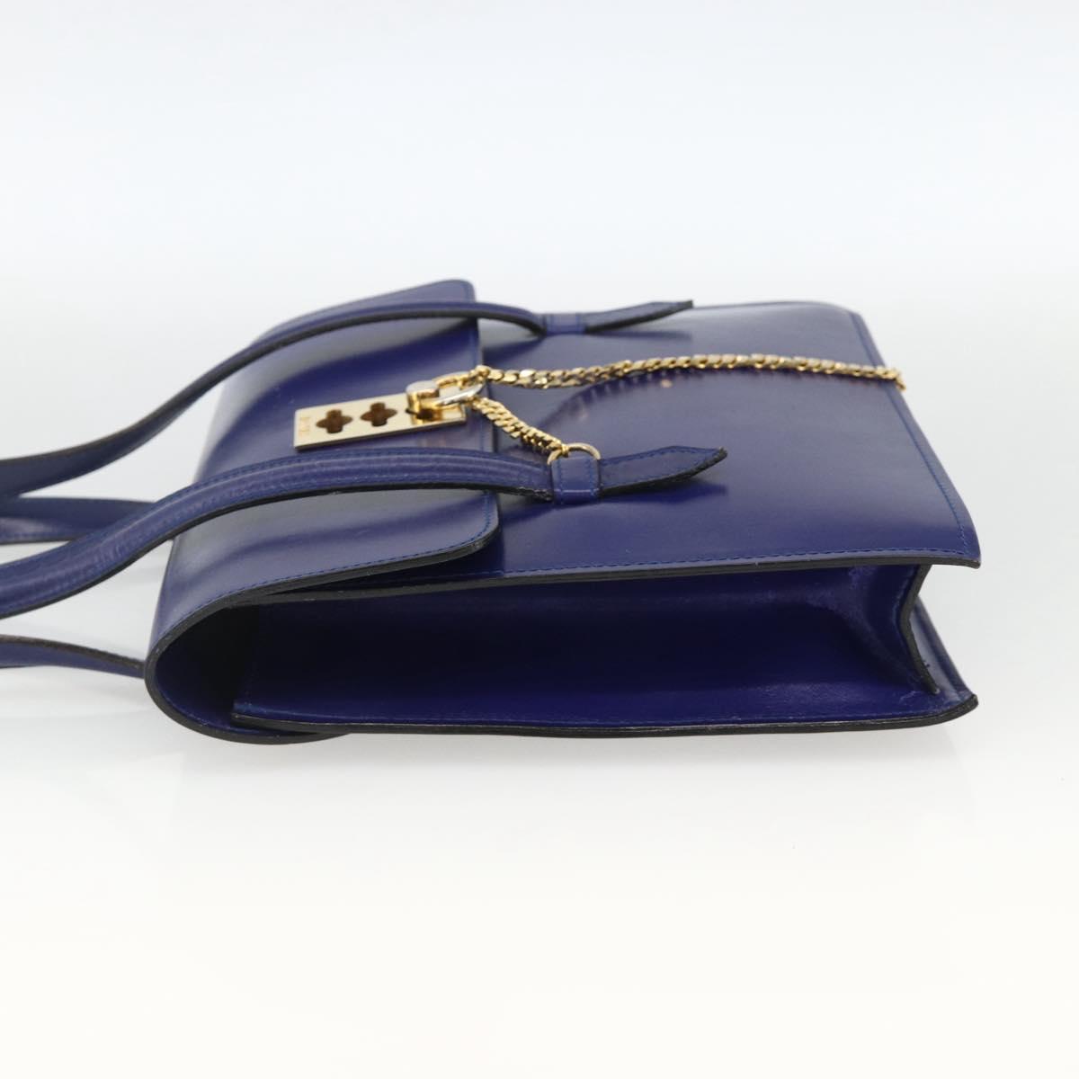 CELINE Hand Bag Leather Light Blue Gold Auth BAZ584A