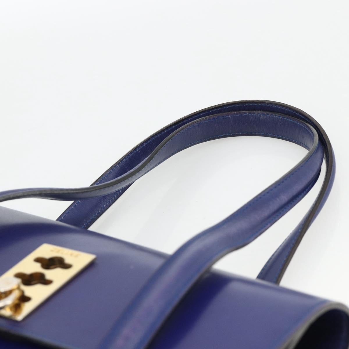 CELINE Hand Bag Leather Light Blue Gold Auth BAZ584A