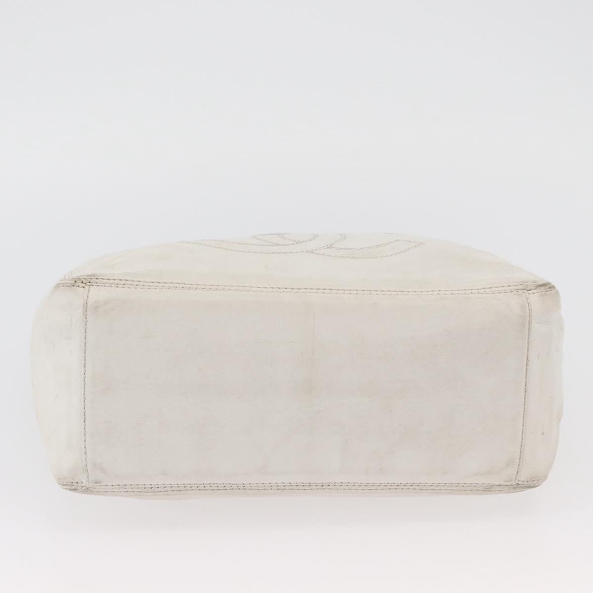 CHANEL Chain Hand Bag Leather White CC Auth BAZ593A