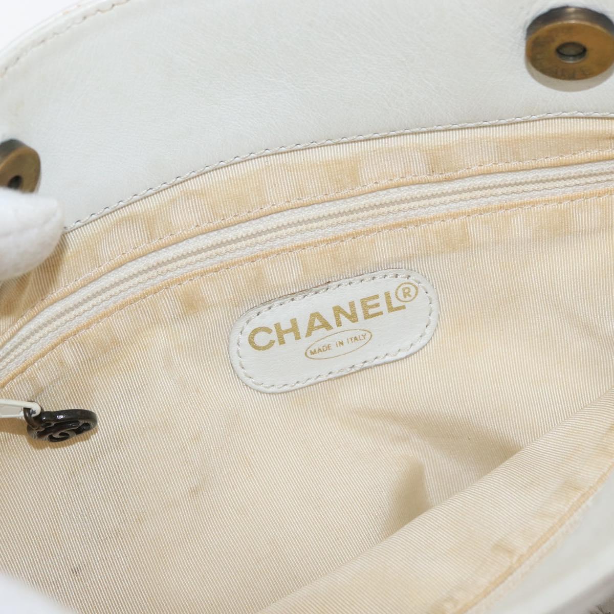 CHANEL Chain Hand Bag Leather White CC Auth BAZ593A
