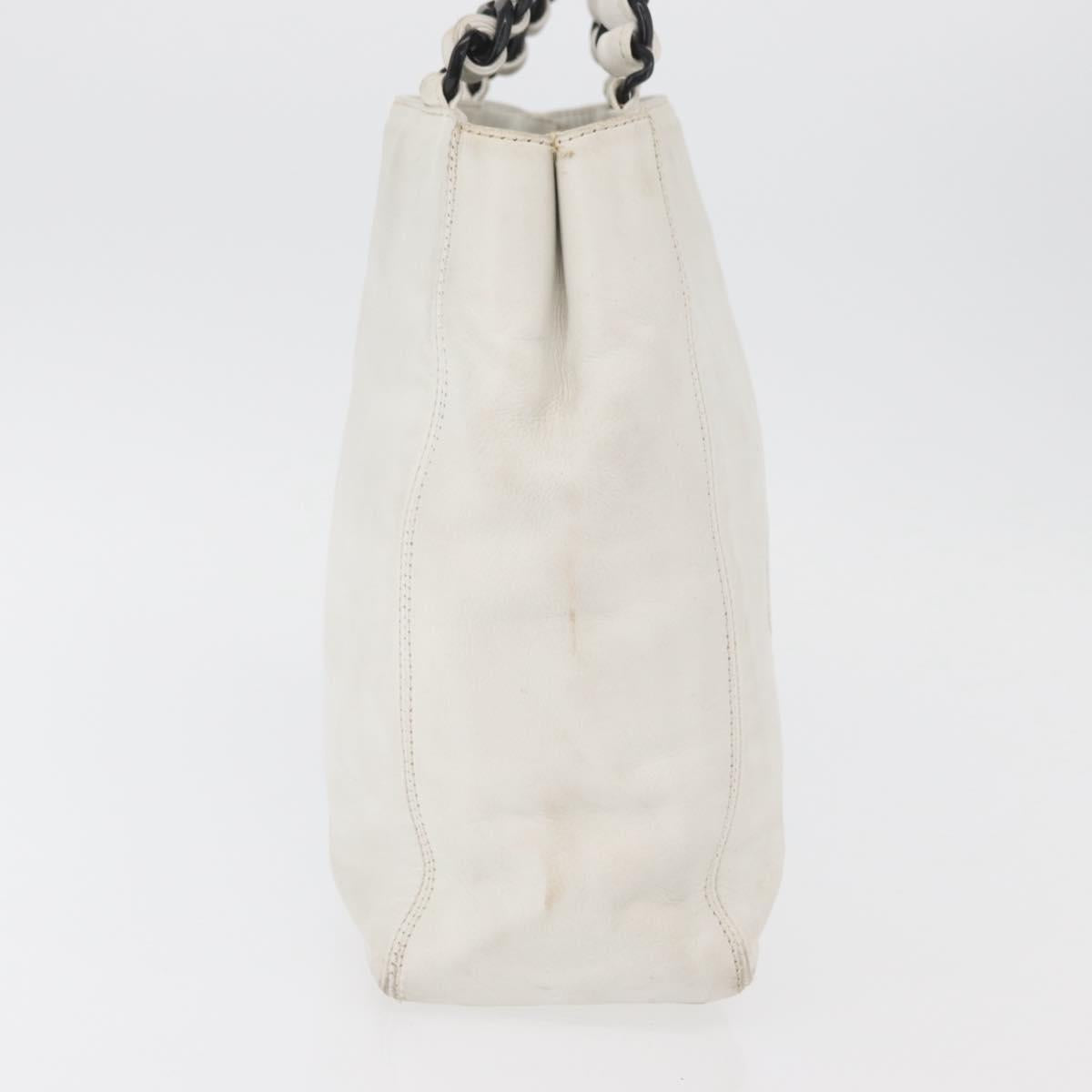 CHANEL Chain Hand Bag Leather White CC Auth BAZ593A