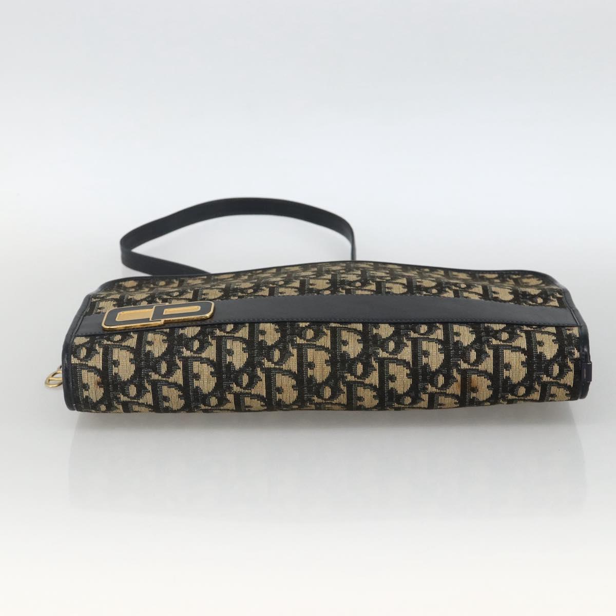 Christian Dior Trotter Canvas Shoulder Bag Navy Gold Auth BAZ595A