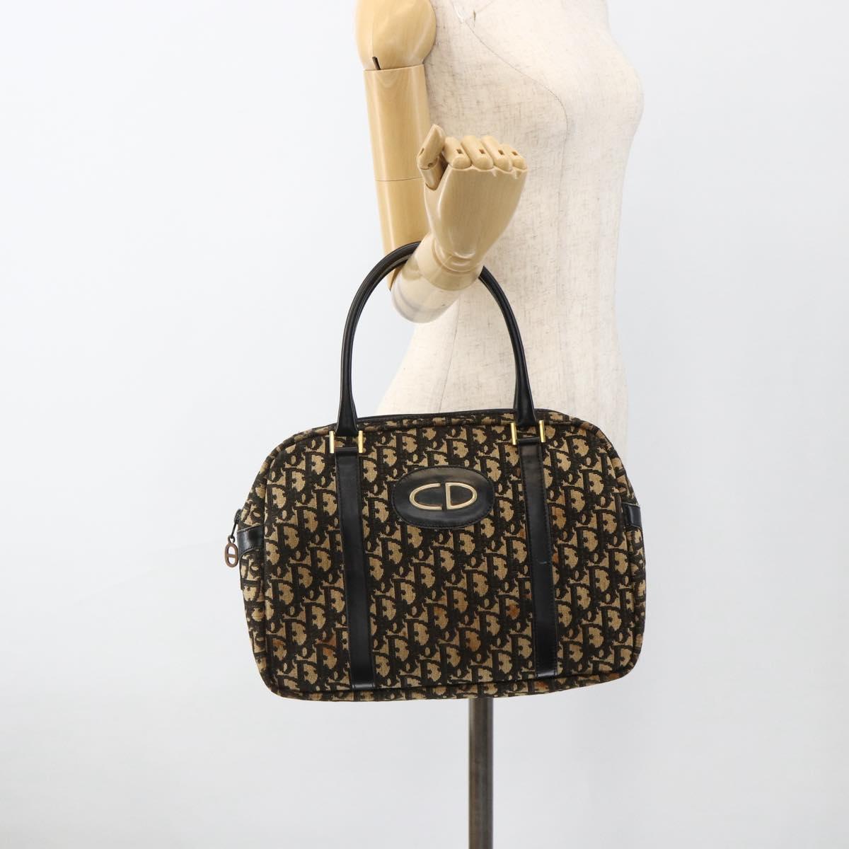 Christian Dior Trotter Canvas Hand Bag Navy Gold Auth BAZ596