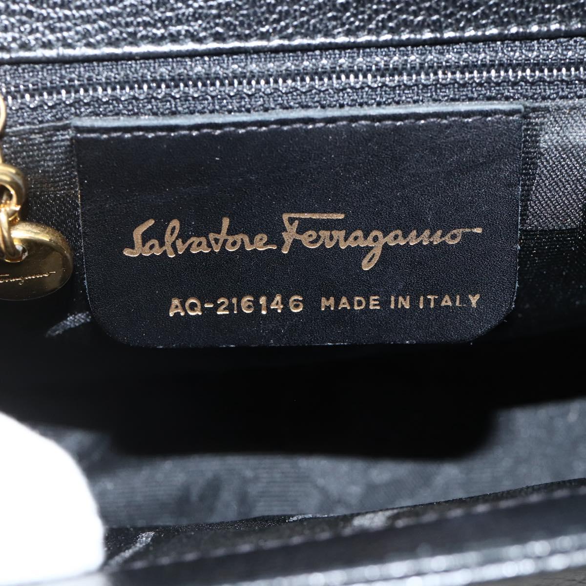 Salvatore Ferragamo Gancini Shoulder Bag Leather Black Gold Auth BAZ601A
