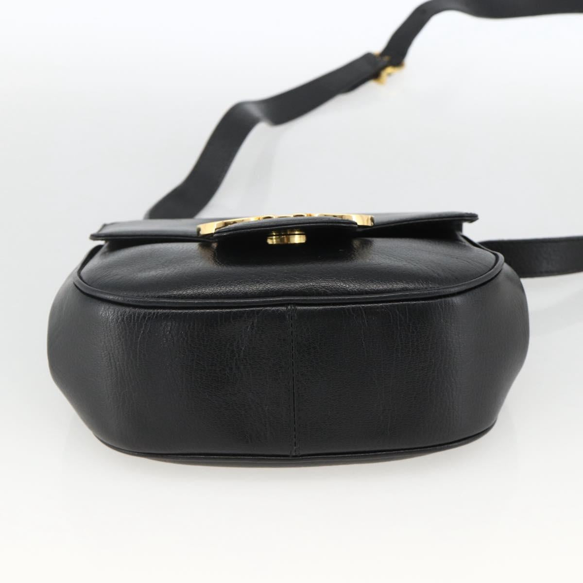 Salvatore Ferragamo Gancini Shoulder Bag Leather Black Gold Auth BAZ601A