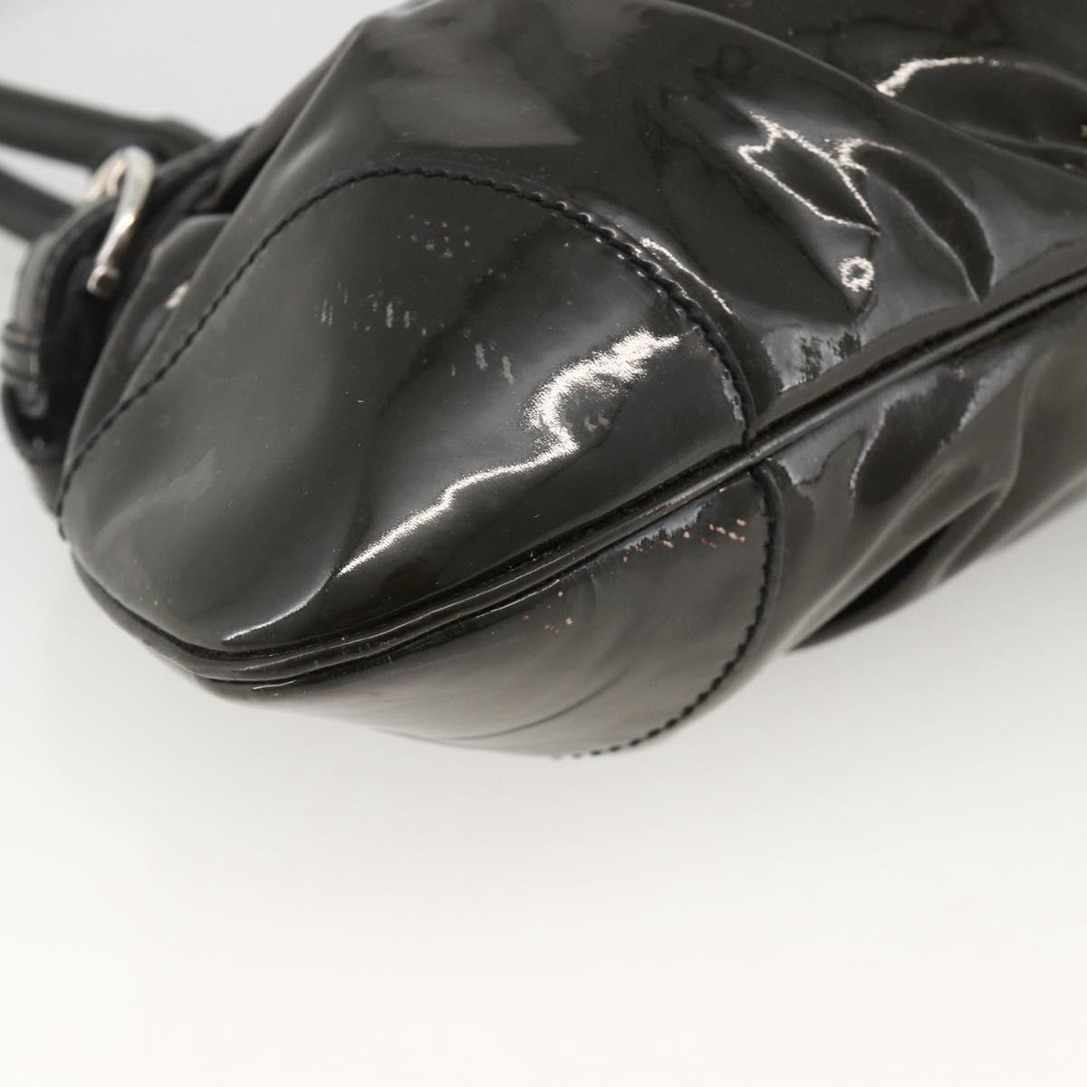 Salvatore Ferragamo Gancini Hand Bag Patent leather Khaki Silver Auth BAZ602