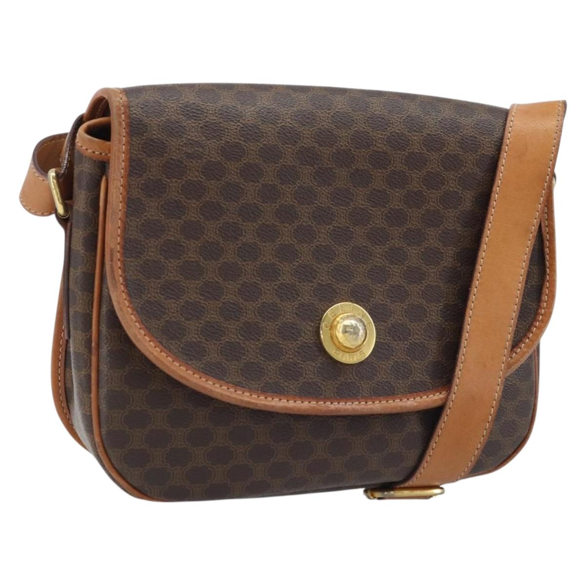 CELINE Macadam Canvas Star Ball Shoulder Bag PVC Leather Brown Gold Auth BAZ619A