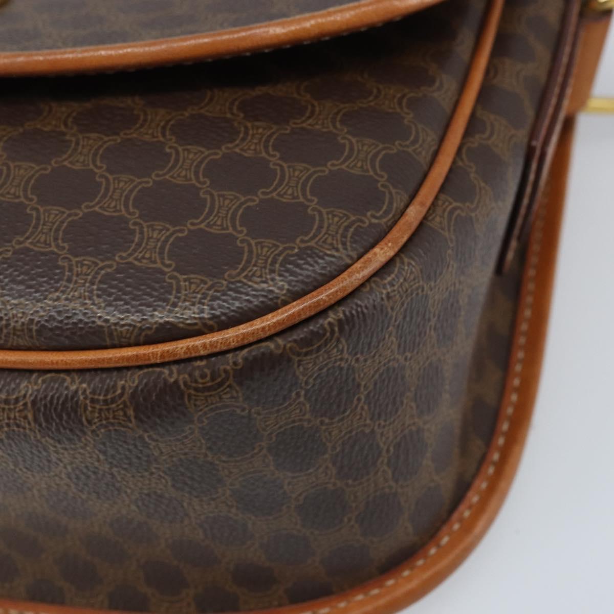 CELINE Macadam Canvas Star Ball Shoulder Bag PVC Leather Brown Gold Auth BAZ619A