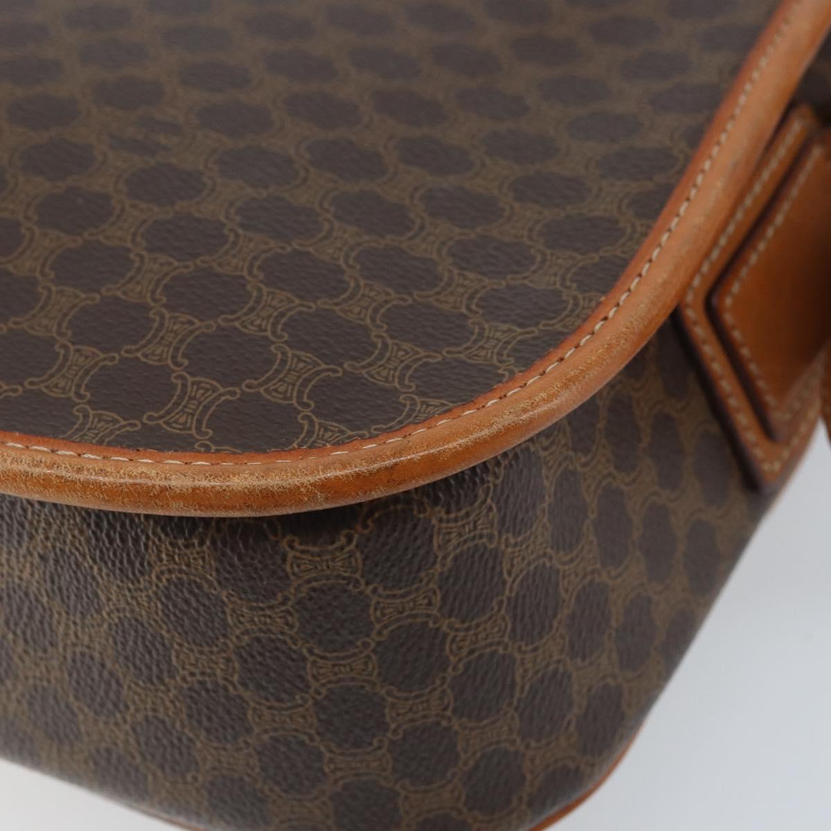 CELINE Macadam Canvas Star Ball Shoulder Bag PVC Leather Brown Gold Auth BAZ619A