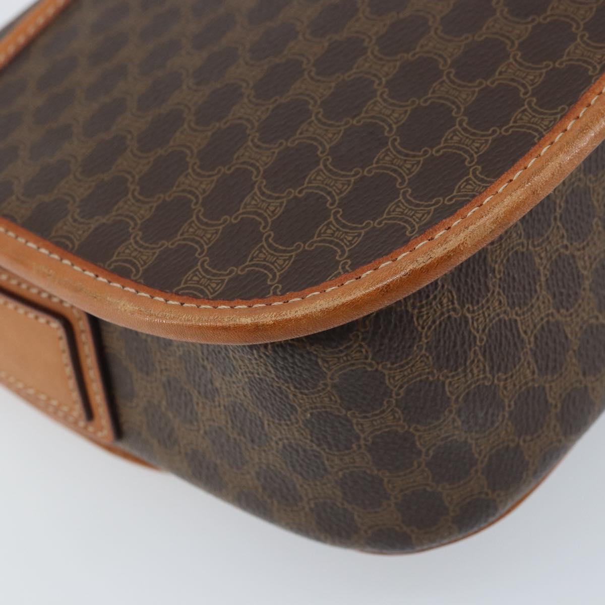 CELINE Macadam Canvas Star Ball Shoulder Bag PVC Leather Brown Gold Auth BAZ619A