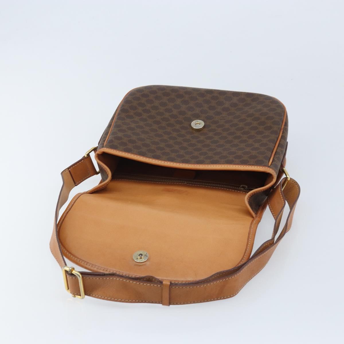 CELINE Macadam Canvas Star Ball Shoulder Bag PVC Leather Brown Gold Auth BAZ619A