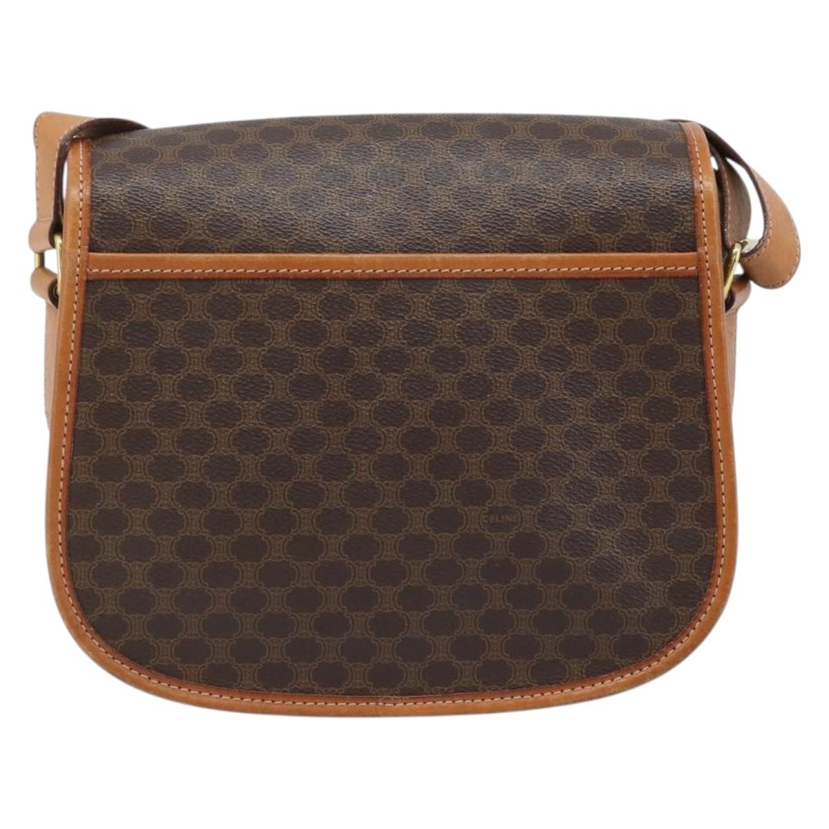 CELINE Macadam Canvas Star Ball Shoulder Bag PVC Leather Brown Gold Auth BAZ619A