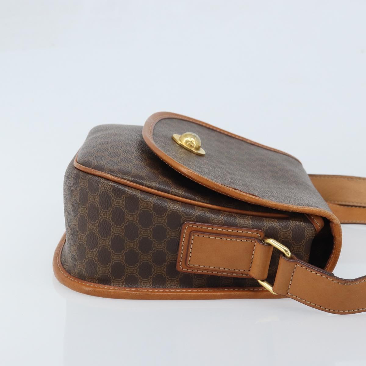 CELINE Macadam Canvas Star Ball Shoulder Bag PVC Leather Brown Gold Auth BAZ619A