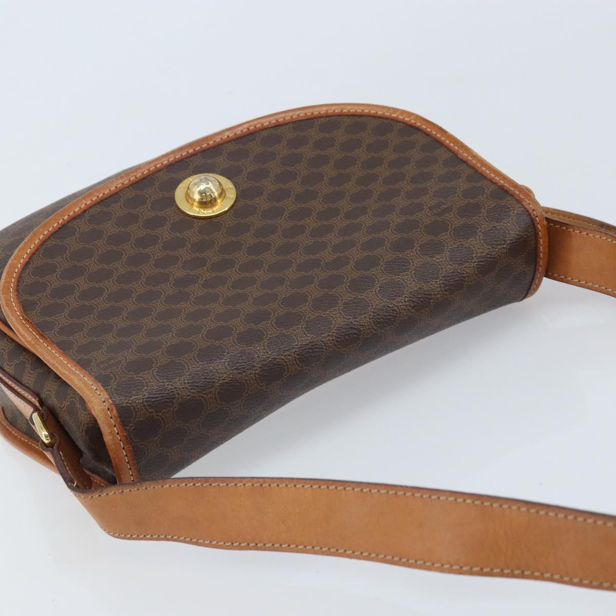CELINE Macadam Canvas Star Ball Shoulder Bag PVC Leather Brown Gold Auth BAZ619A